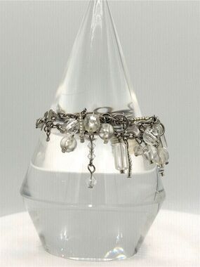 Icy Clear Dangling Bead Bracelet Silver Tone Womans Jewelry